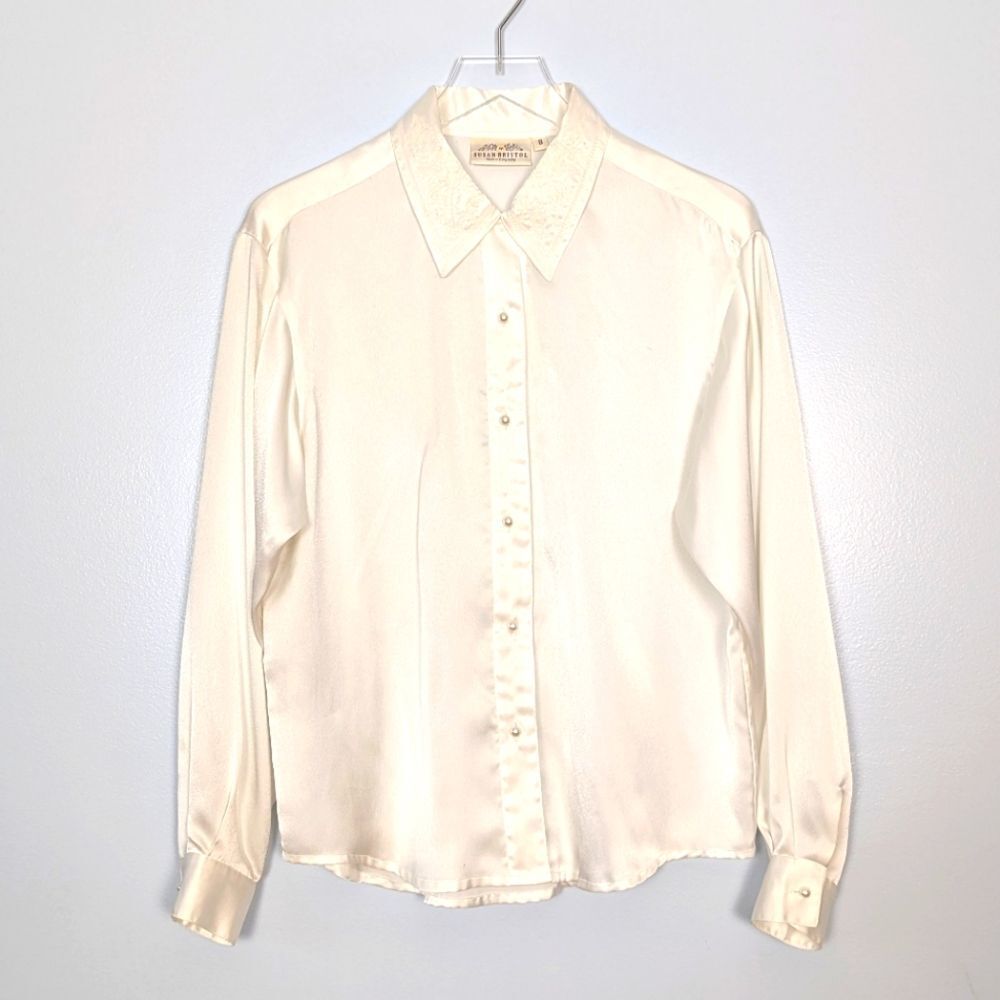 Susan Bristol Vintage Cream Button-Up Blouse Women's 8
